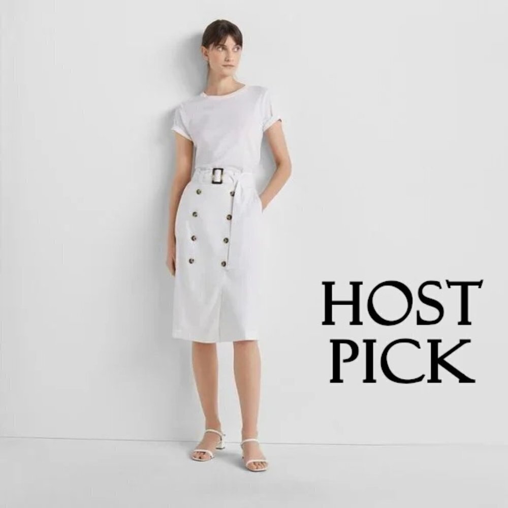 NWT Club Monaco white belted double breasted linen blend pencil skirt, 0